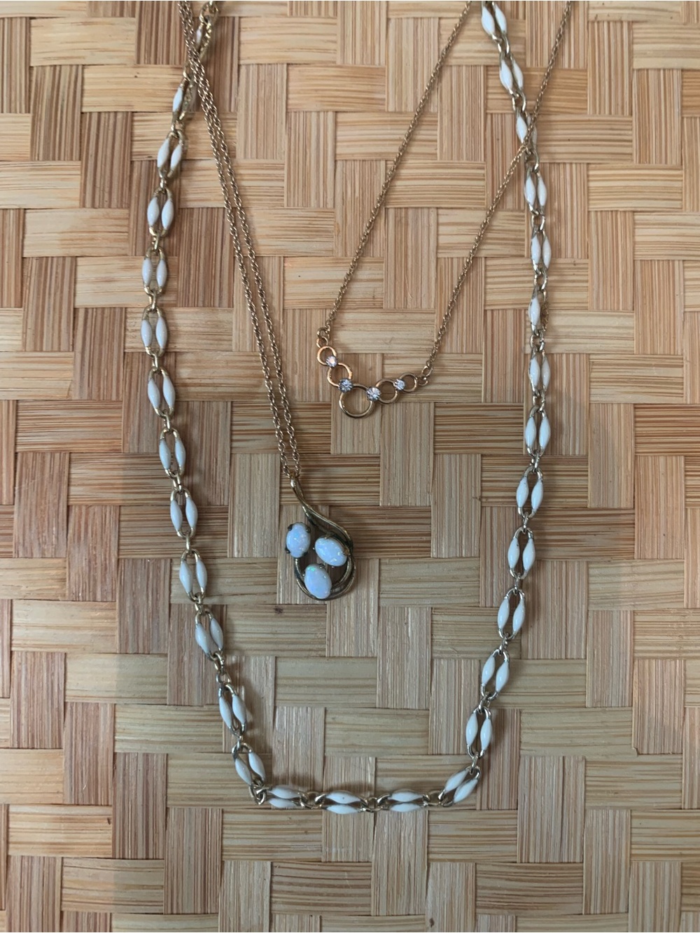 3 Necklace Set with White Enamel Accents - Women's Jewelry